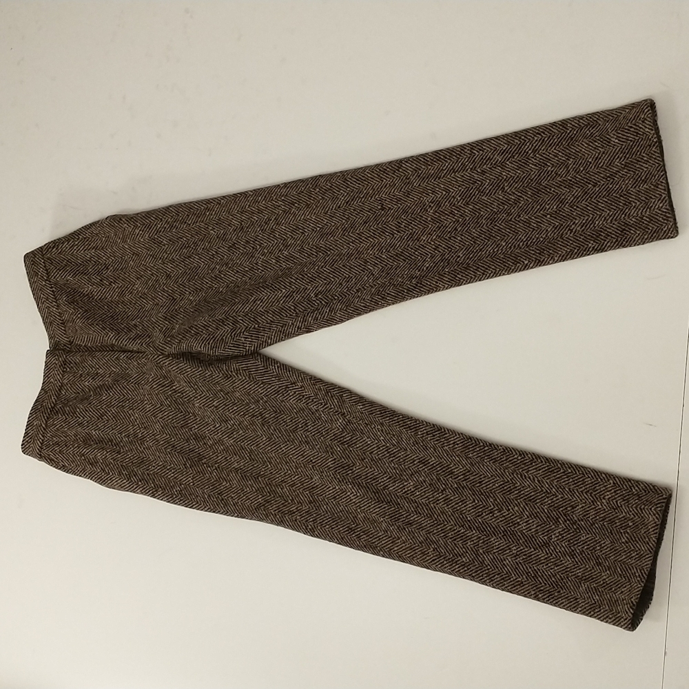 Tweed Wool Pants Marc Jacobs Brown & Cream Herringbone Thick Nubby USA w Pockets